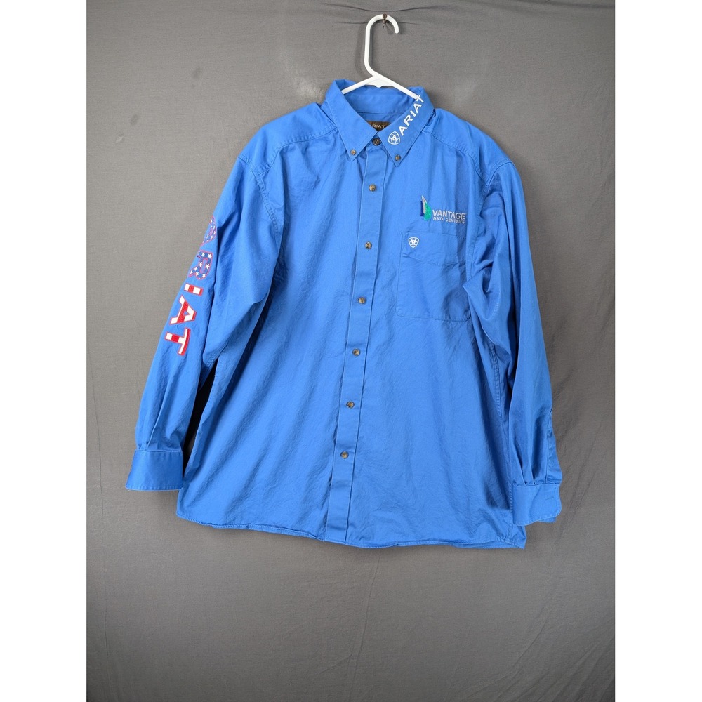 Ariat Mens Blue Vantage Data Centers Logo Long Sleeve Button Down Shirt XL